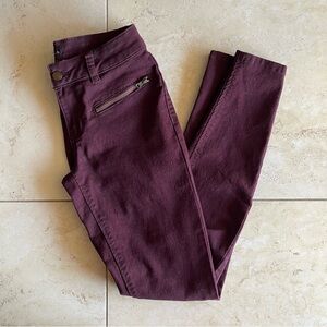 Cred NY Burgundy Faux Zipper Pocket Stretchy Skinny Pants Jeggings Womens Size 3